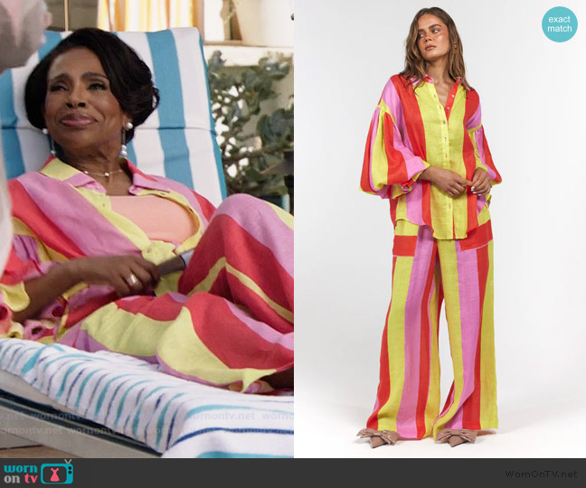 La Boheme Leilani Shirt Candy Stripe worn by Barbara Howard (Sheryl Lee Ralph) on Abbott Elementary