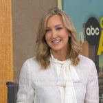 Lara’s white tie neck silk blouse on Good Morning America