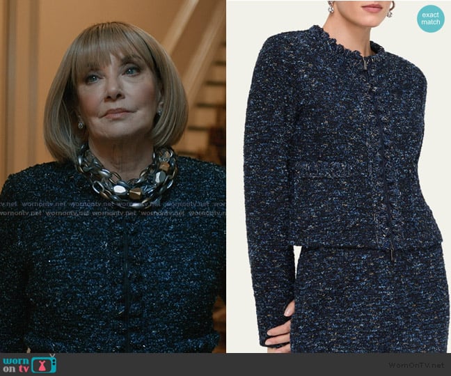 Lafayette New York Pom Pom-Trim Boucle Tweed Jacket worn by Isadora Lancaster (J. Smith-Cameron) on Elsbeth