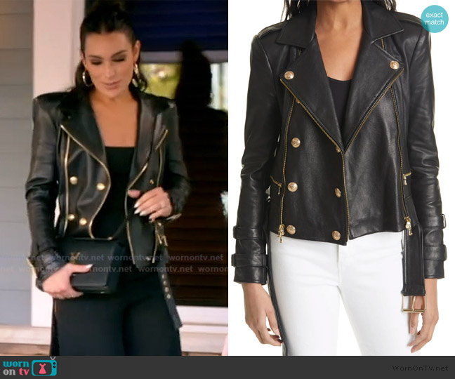 L'Agence Billie Belted Leather Moto Jacket worn by Ashley Iaconetti on The Real Housewives of Rhode Island