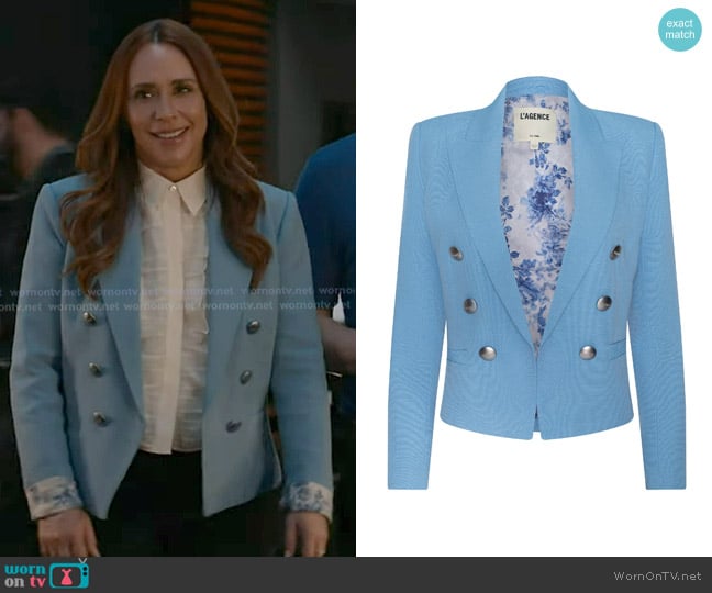 L'Agence Brooke Blazer in Allure Blue/Ivory/Blue Watercolor Lilac worn by Maddie Kendall (Jennifer Love Hewitt) on 9-1-1