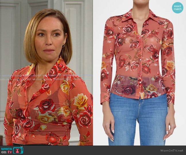 L'Agence Indiana Fitted Semi-Sheer Blouse worn by Gwen Rizczech (Emily O'Brien) on Days of our Lives