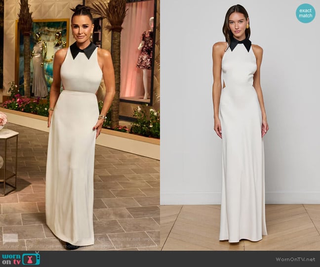 L'Agence Rossi Cutout Gown in Swan Black worn by Kyle Richards on The Real Housewives of Beverly Hills