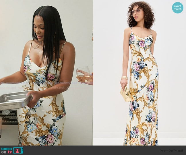 L'Agence Serita Maxi V Neck Bias Dress worn by Angela Oakley on The Real Housewives of Atlanta