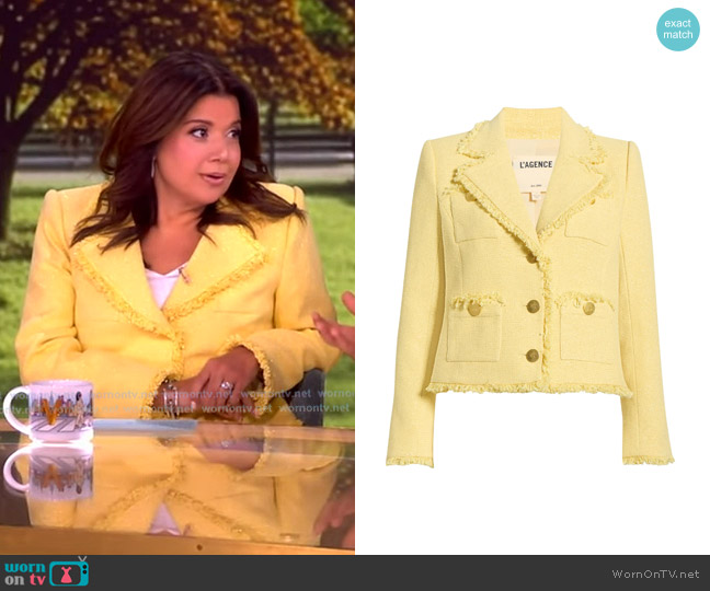 L'Agence Sylvia Metallic Blazer in Pale Yellow/ Light Gold worn by Ana Navarro on The View