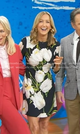 Lara’s black floral shift dress on Good Morning America