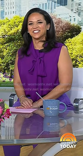 Laura’s purple tie neck top and cropped pants on Today