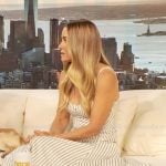 Lauren Conrad’s white striped dress on The Drew Barrymore Show