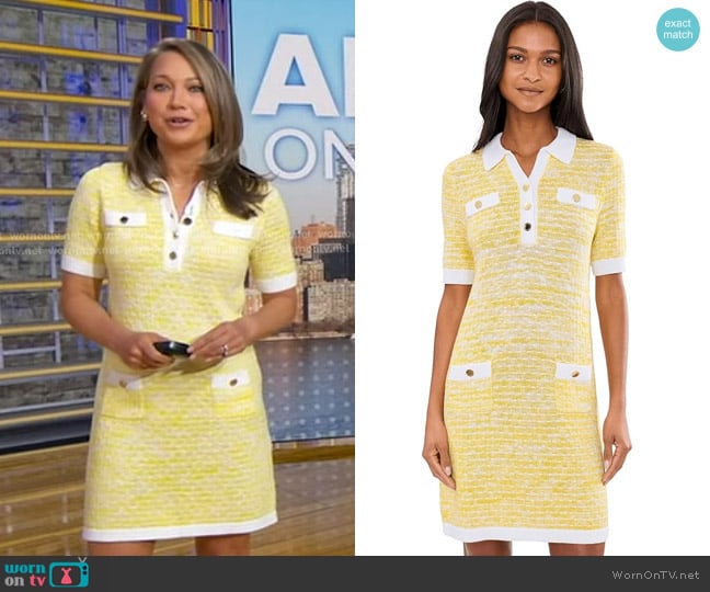 Lilly Pulitzer Theodorah Polo Sweater Dress in Estelle Yellow Metallic Marl worn by Ginger Zee on Good Morning America
