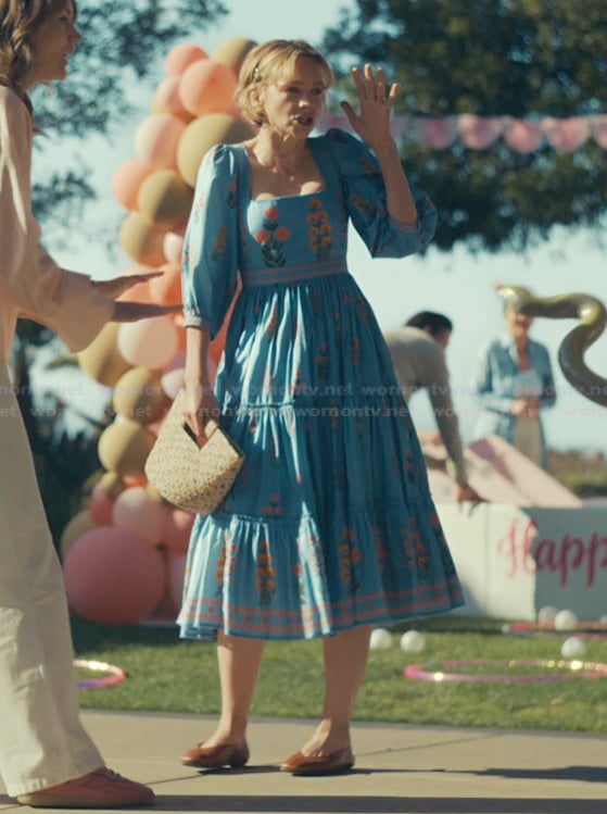 Lindsay’s blue floral embroidered dress on Beef