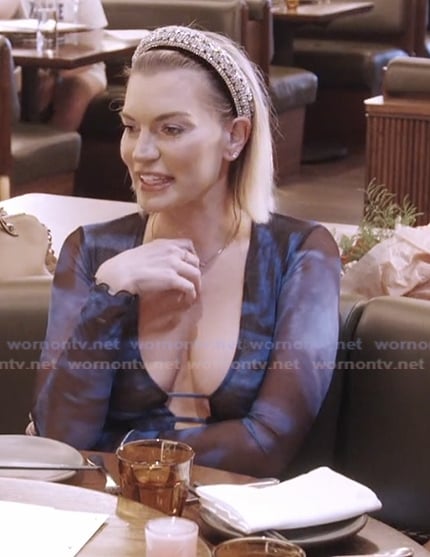 Lindsay’s blue printed mesh dress on Summer House