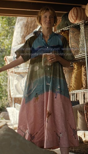 Lindsay’s printed shirtdress on Beef