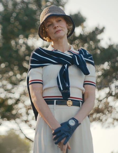 Lindsay’s white stripe trim polo on Beef