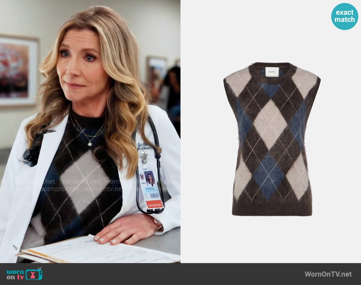 Lisa Yang Yasmin Argyle cashmere sweater vest worn by Dr. Elliot Reid (Sarah Chalke) on Scrubs