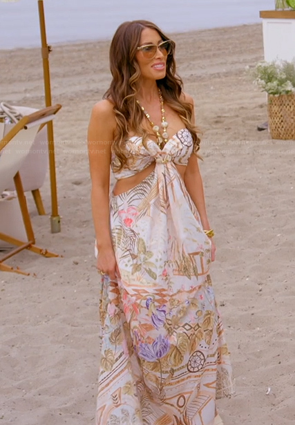 Alicia’s floral print halter dress on The Real Housewives of Rhode Island