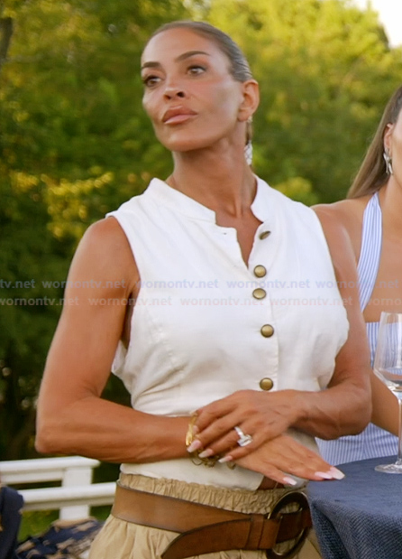Liz’s whtie button vest and skirt on The Real Housewives of Rhode Island