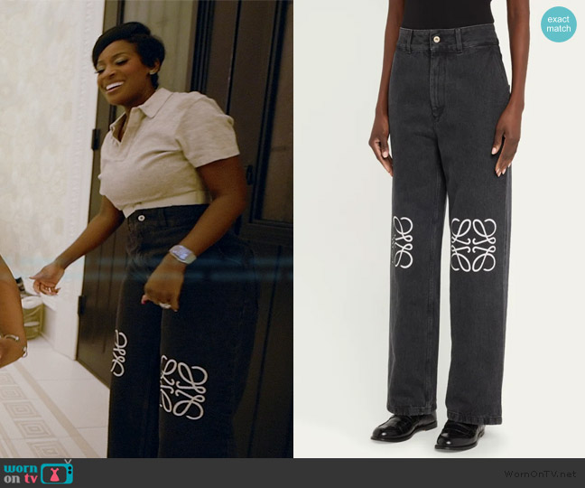Loewe Anagram Baggy Jeans worn by Phaedra Parks on The Real Housewives of Atlanta