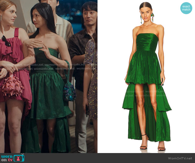 Lovers and Friends Michie Maxi Dress in Emerald Green worn by Mihee Yoon (Sunny Oh) on XO Kitty