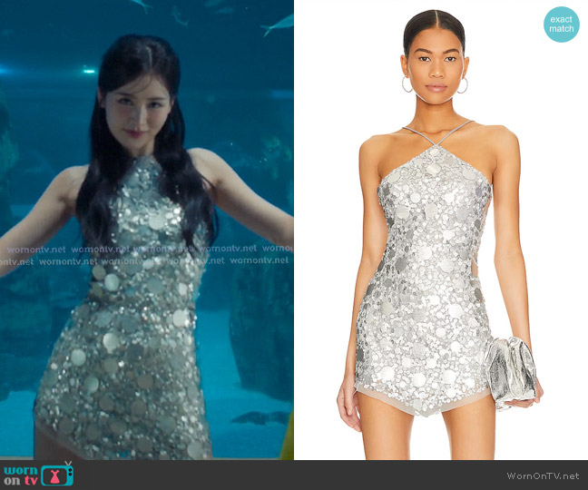 Lovers + Friends Quinn Embellished Mini Dress in Silver worn by Eunice Kang (Han Bi Ryu) on XO Kitty
