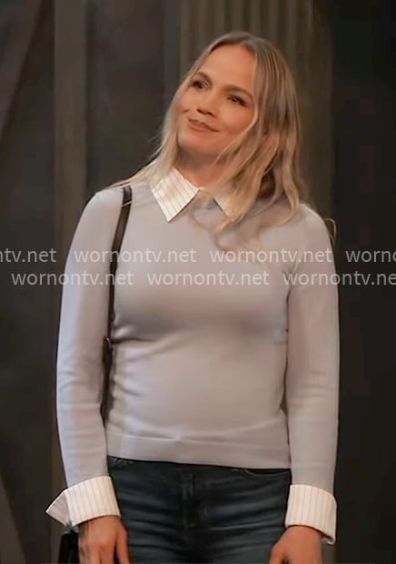 Lulu’s blue layered sweater on General Hospital
