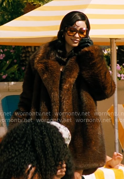 Maddy’s brown fur coat outfit on Euphoria