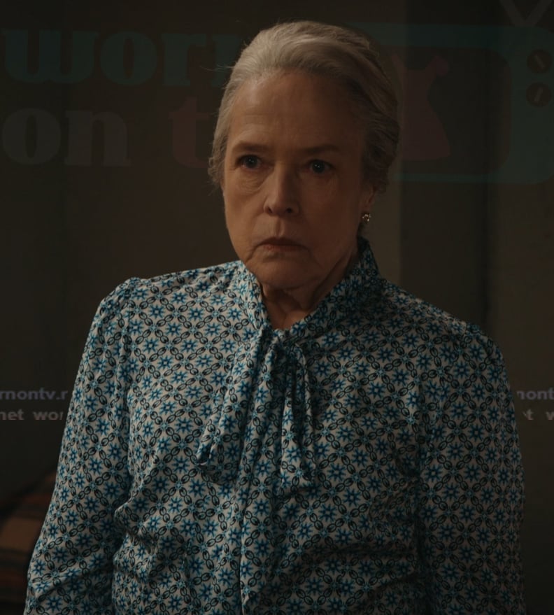 Madeline’s blue floral print tie neck top on Matlock