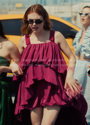 Madison’s pink high and low tiered dress on XO Kitty