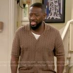 Malcolm’s olive green printed button down shirt on The Neighborhood