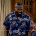 Malcom’s blue fan print shirt on The Neighborhood