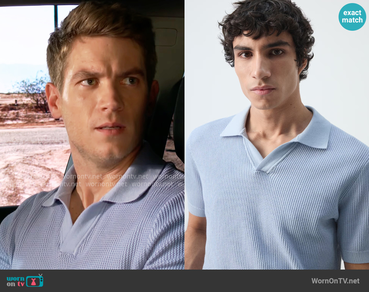 Mango Cotton Piqué Polo in Sky Blue worn by Noah Newman (Lucas Adams) on The Young and the Restless