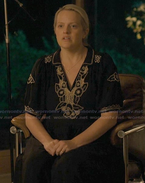 Mary’s black floral lace dress on Imperfect Women