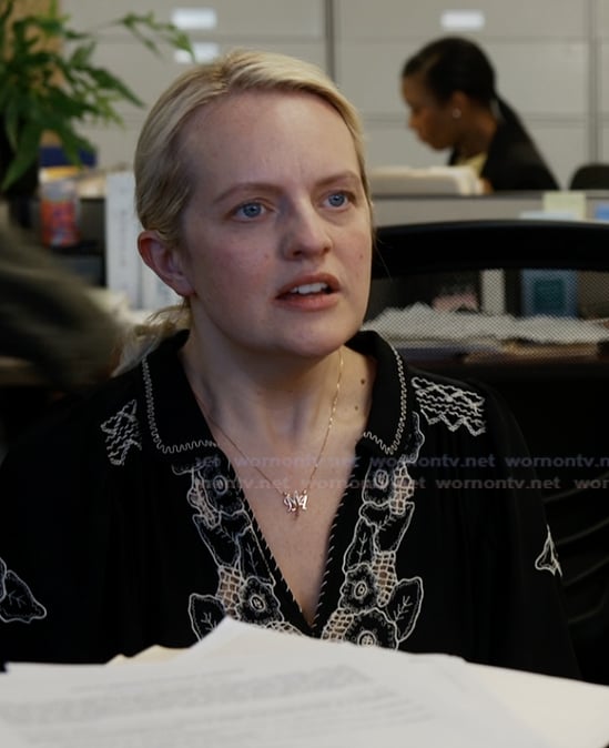 Mary’s black floral lace dress on Imperfect Women