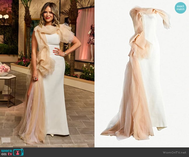Maticevski Starry Night Organza-Trimmed Crepe Gown in White Glow worn by Amanda Frances on The Real Housewives of Beverly Hills