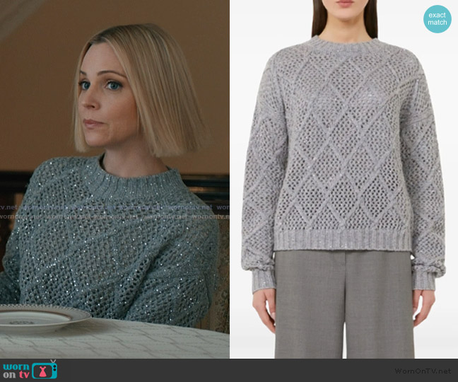 Max Mara Sequin-embellished diamond-pattern sweater worn by Sloan Wallace Mckee Barlowe (Katie Rose Clarke) on Elsbeth