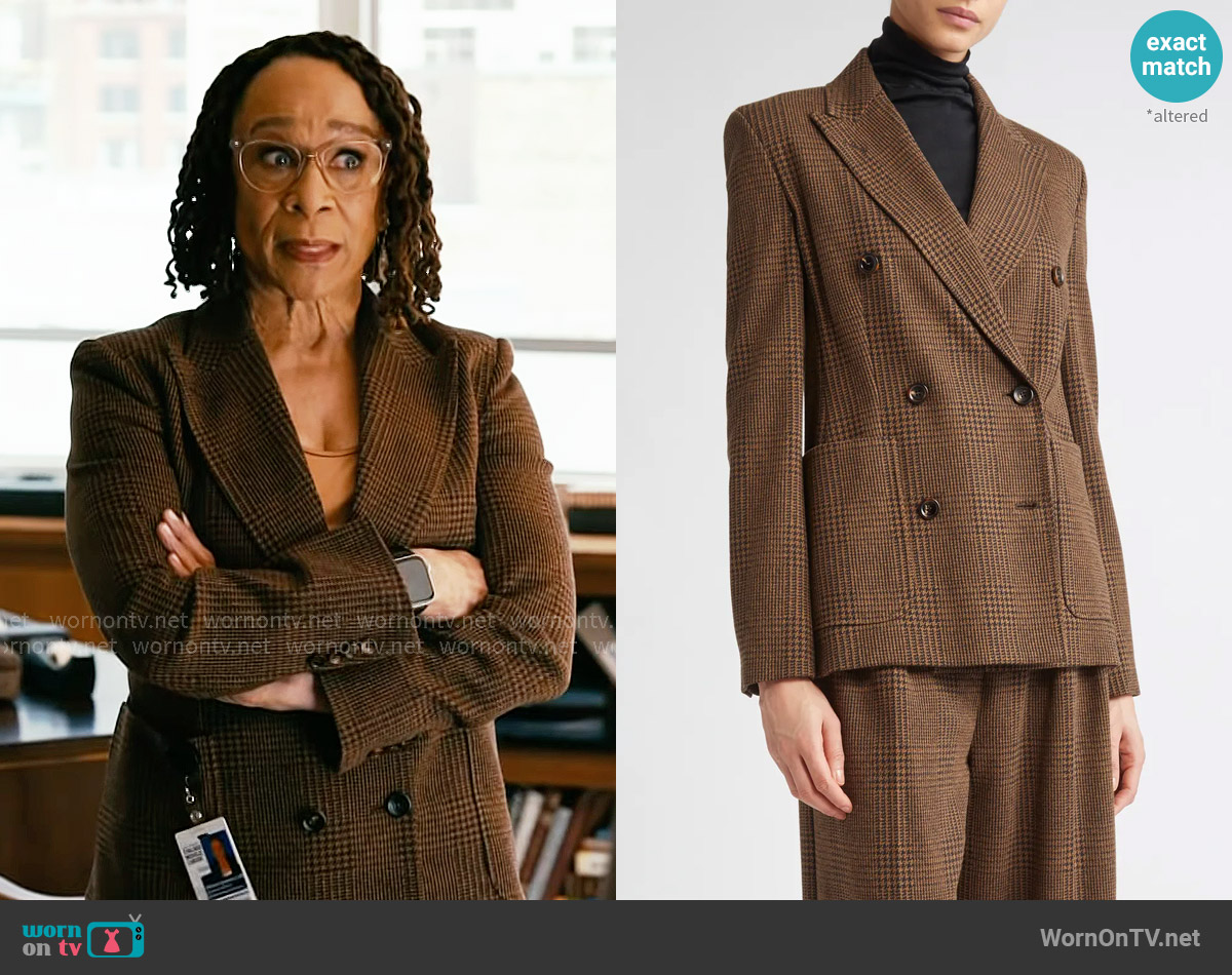 Max Mara Zulma Houndstooth Check Double Breasted Jacket worn by Sharon Goodwin (S. Epatha Merkerson) on Chicago Med