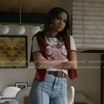 May’s white print tee and flare jeans on 9-1-1