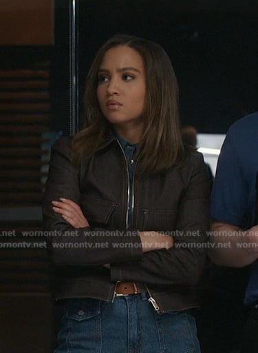 May’s brown cropped zip jacket on 9-1-1