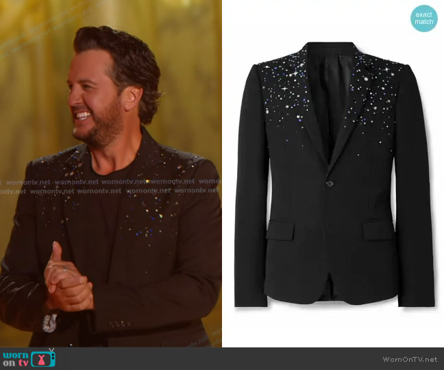 McQueen Slim-Fit Crystal-Embellished Wool Blazer worn by Luke Bryan on American Idol