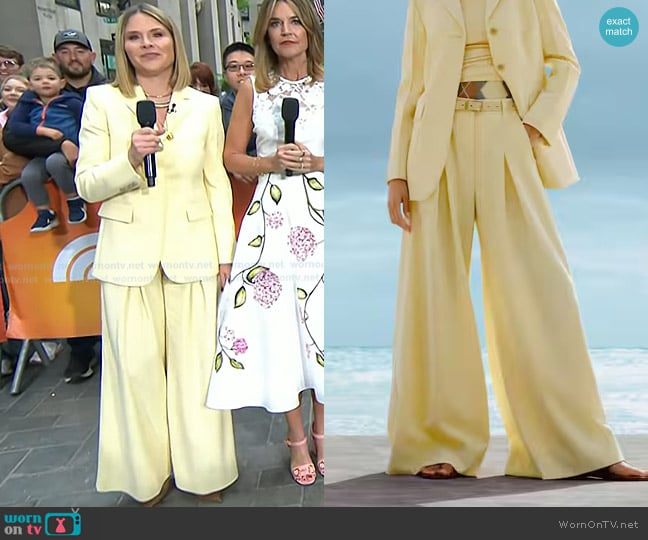 Me + Em Very Wide-Leg Trouser in Dusted Lemon Yellow worn by Jenna Bush Hager on Today
