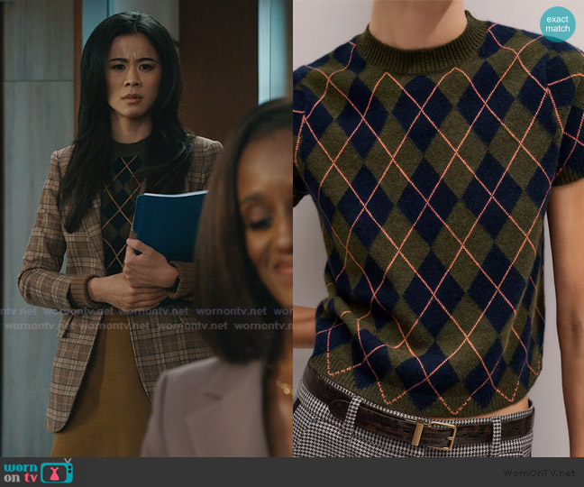 Me+Em Argyle Knit Baby Tee worn by Sarah Franklin (Leah Lewis) on Matlock