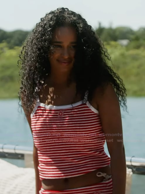 Mia’s red striped mini skirt and top on Summer House