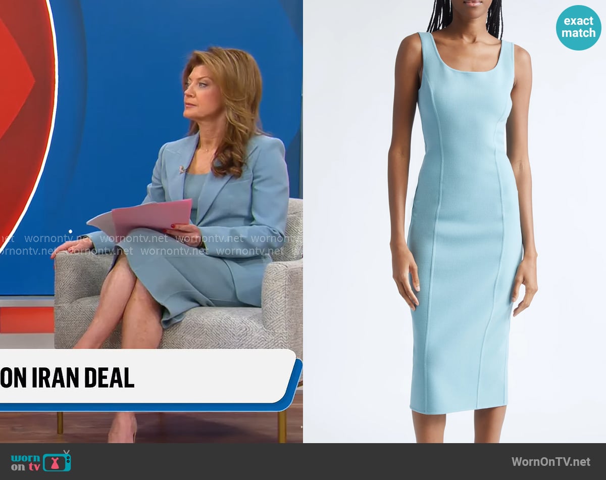 Michael Kors Collection Stretch Wool Blend Crepe Sheath Dress in Seaglass worn by Norah O'Donnell on CBS Mornings