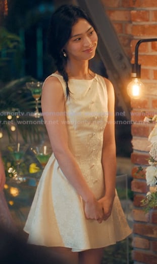 Mihee’s white sleeveless mini dress on XO Kitty