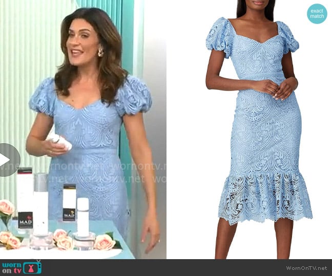 ML Monique Lhuillier Lace Puff Sleeve Dress worn by Adriane Kiss on CBS Mornings