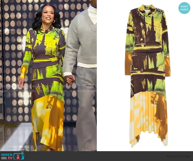Monse Midi printed jersey handkerchief-hem dress worn by Shaunie Henderson on Tamron Hall Show