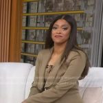 Morgan’s brown buckle detail dress and jacket on Good Morning America