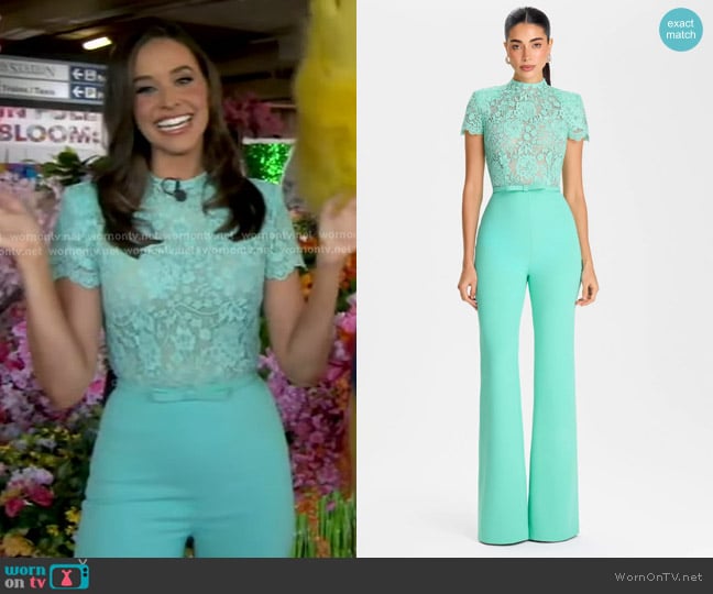 Nadine Merabi Hattie Jumpsuit in Mint worn by Hanna Battah on Good Morning America