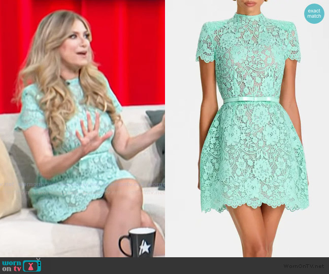 Nadine Merabi Milly Mint Lace Minidress worn by Nikki Novak on Access Hollywood