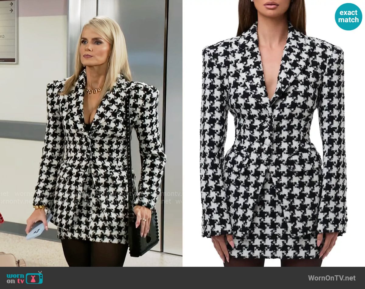 Naked Wardrobe Houndstooth Check Tweed Blazer worn by Vanessa McBride (Lauren Buglioli) on Beyond the Gates