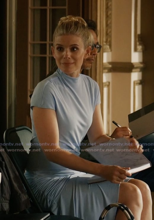 Nancy’s blue asymmetric cap sleeve dress on Imperfect Women